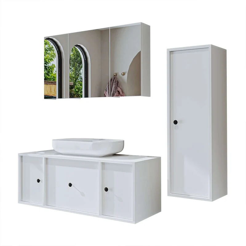 Roomart 4-teiliges Badmöbel-Set GUSTO, 120 cm, mit ovalem Waschbecken und Hochschrank, in 2 Farben