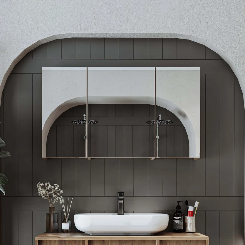 Roomart 4-teiliges Badmöbel-Set GUSTO-ATL, 120 cm, mit eckigem Waschbecken und Hochschrank, in 2 Farben
