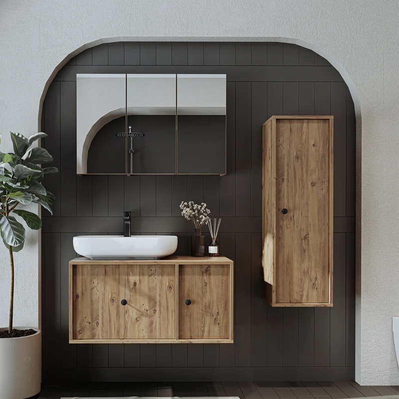 Roomart 4-teiliges Badmöbel-Set GUSTO, 90 cm, mit ovalem Becken, in 2 Farben