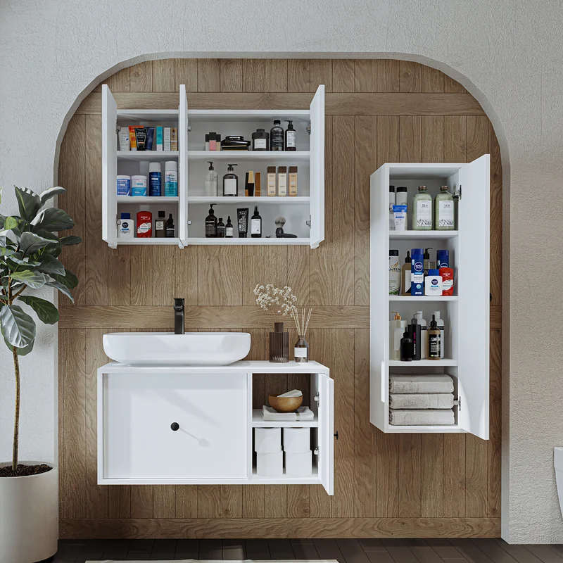 Roomart 4-teiliges Badmöbel-Set GUSTO, 90 cm, mit ovalem Becken, in 2 Farben