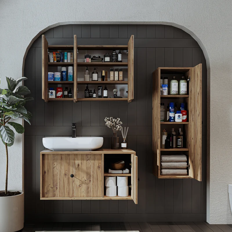 Roomart 4-teiliges Badmöbel-Set GUSTO, 90 cm, mit ovalem Becken, in 2 Farben