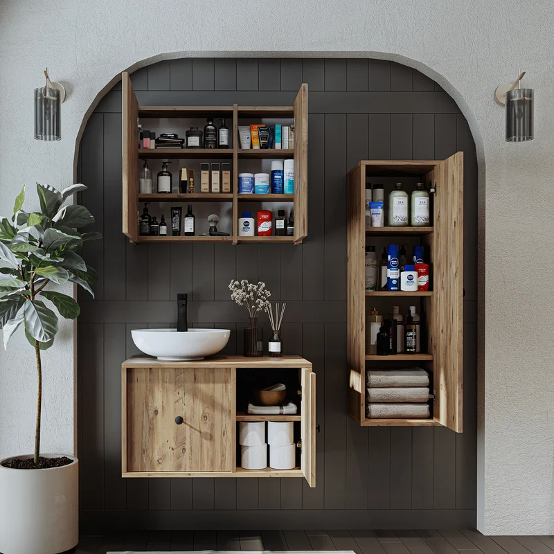 Roomart 4-teiliges Badmöbel-Set GUSTO, 75 cm, mit rundem Becken, in 2 Farben