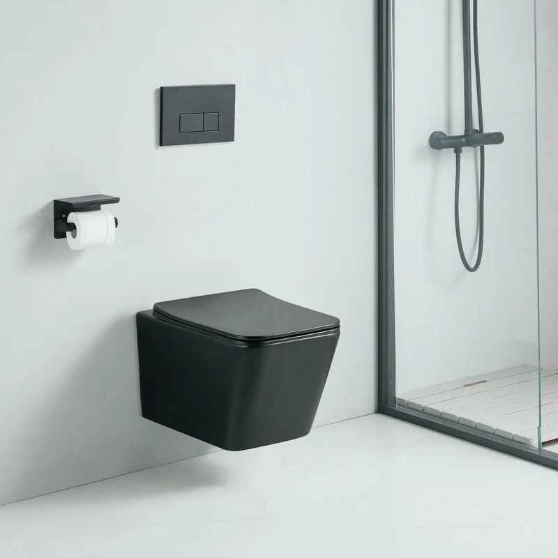 Wand-WC Set CALETO mit WC-Sitz spülrandlos schwarz