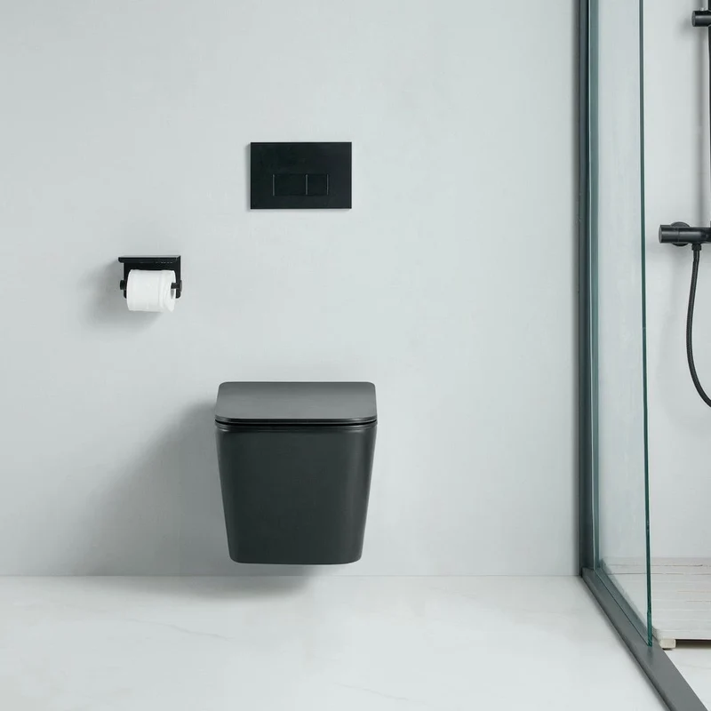 Wand-WC Set CALETO mit WC-Sitz spülrandlos schwarz
