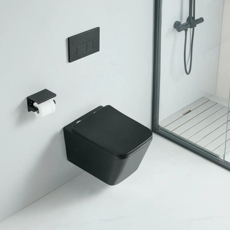 Wand-WC Set CALETO mit WC-Sitz spülrandlos schwarz