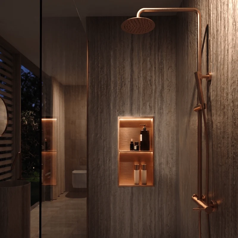 Wandnische Dusche MARSHALL mit LED gebürstetes rosegold