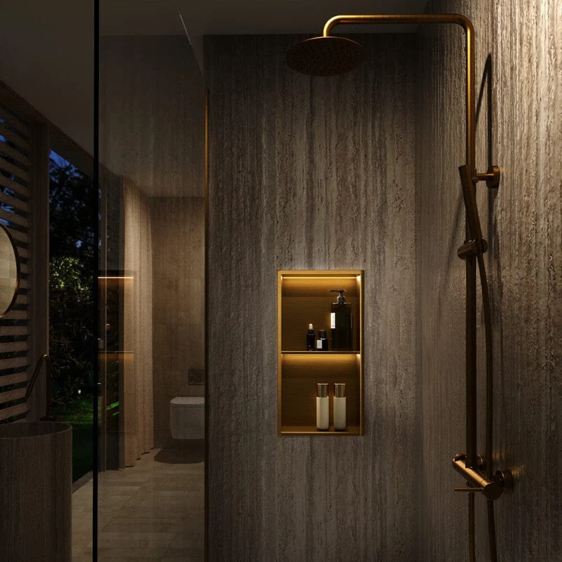 Wandnische Dusche MARSHALL mit LED gebürstetes gold
