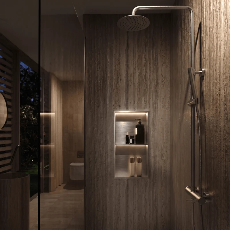 Wandnische Dusche MARSHALL mit LED gebürstetes chrom