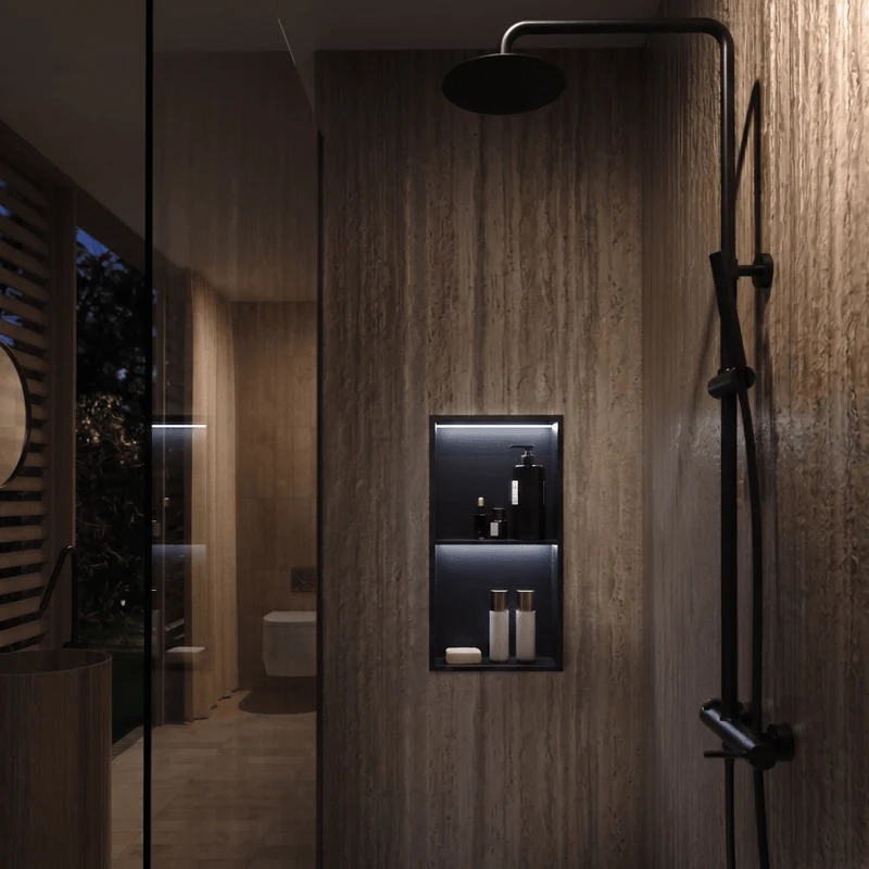 Wandnische Dusche MARSHALL mit LED schwarz