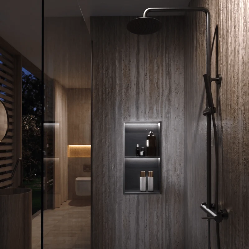 Wandnische Dusche MARSHALL mit LED black gun metal
