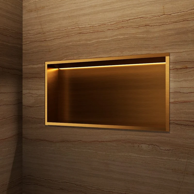 Wandnische Dusche OCEANIC mit LED gebürstetes gold