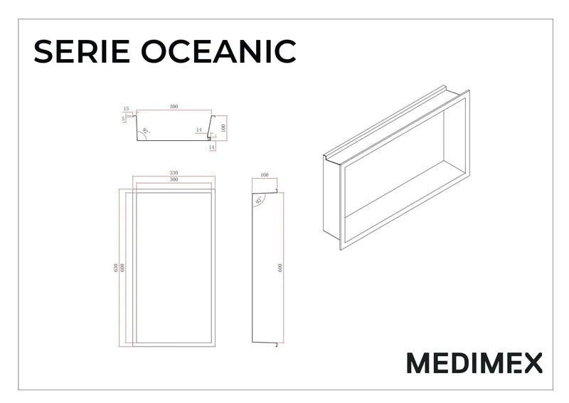 Wandnische Dusche OCEANIC mit LED gebürstetes gold