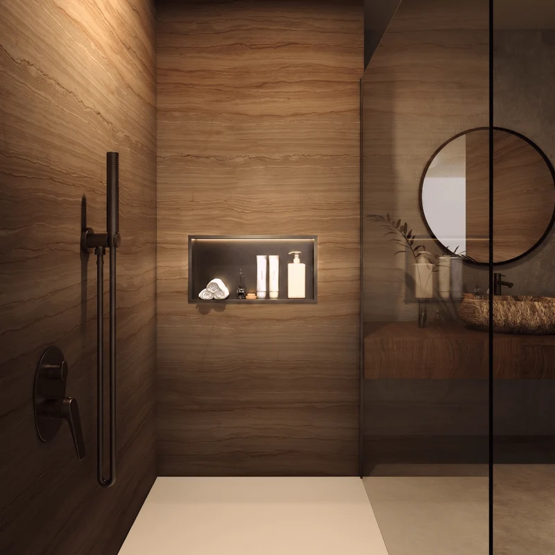 Wandnische Dusche OCEANIC mit LED black gun metal