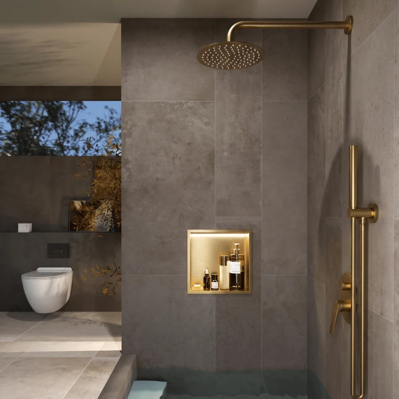 Wandnische Dusche INDIC mit LED gebürstetes gold