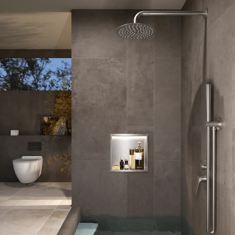 Wandnische Dusche INDIC mit LED gebürstetes chrom