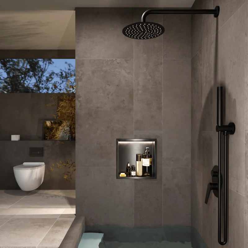 Wandnische Dusche INDIC mit LED black gun metal