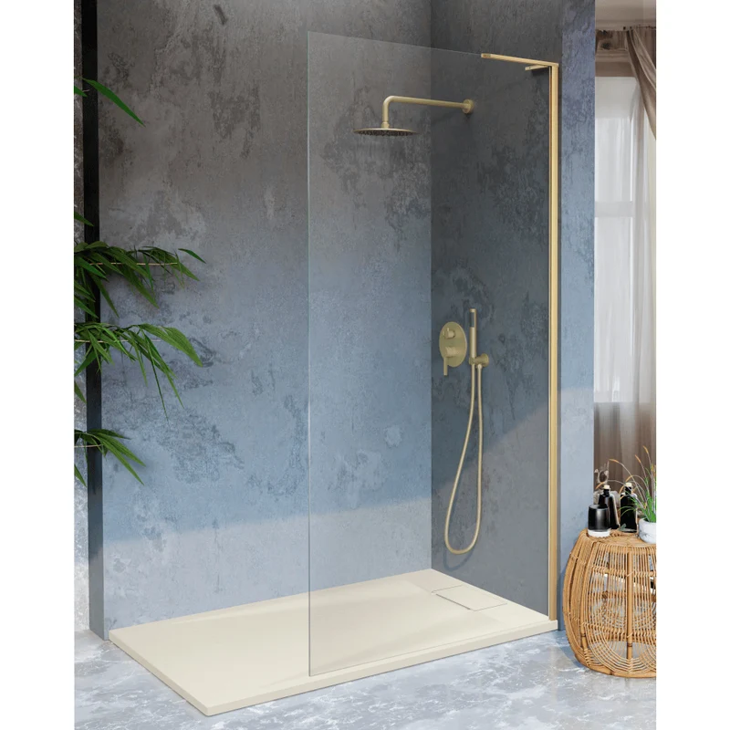 Walk In Duschwand FRESH FREE gebürstetes gold - Glas 8mm