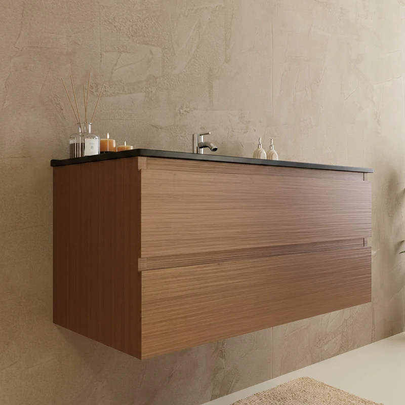 MARENZA Warm Eiken - Wastafel Zwart - 100cm