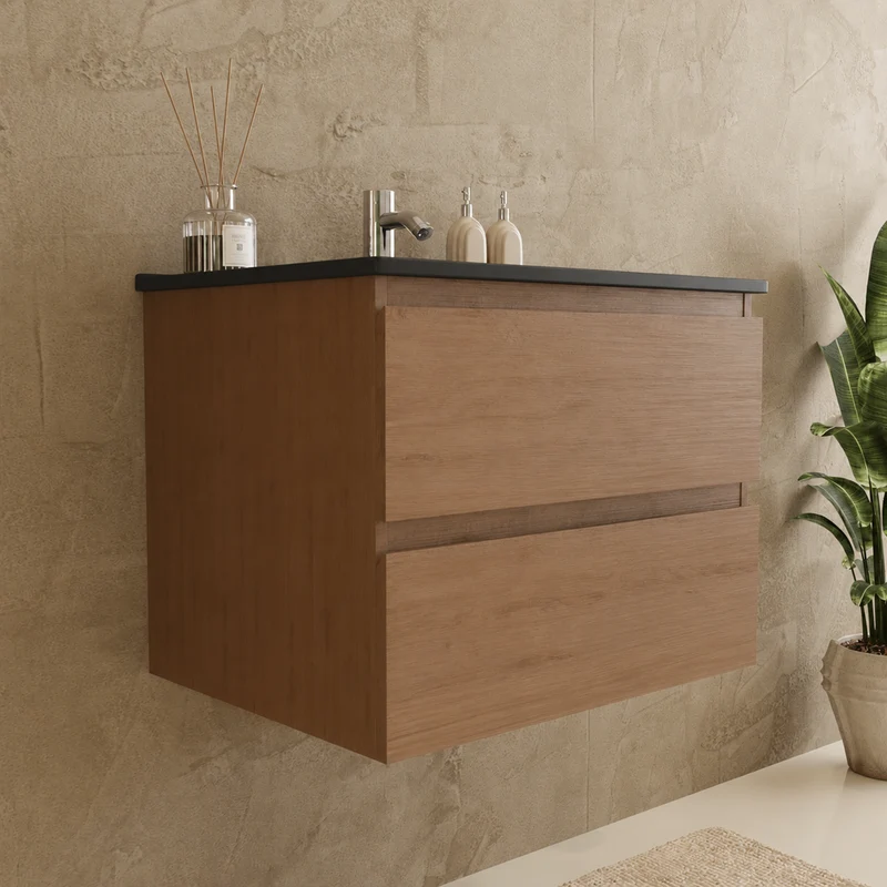 MARENZA Warm Eiken - Wastafel Zwart - 60cm