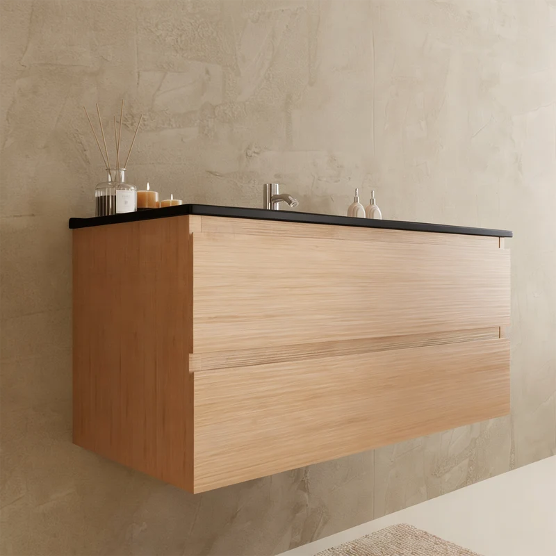 MARENZA Licht Eiken - Wastafel Zwart - 100cm