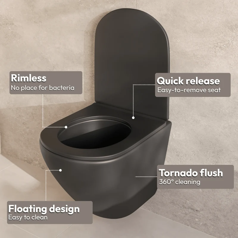 LINEA Hangend Toilet - Zwart - Rond