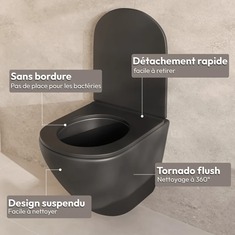 LINEA Hangend Toilet - Zwart - Rond