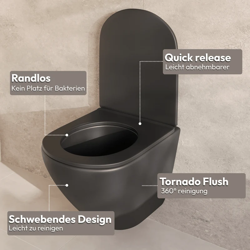 LINEA Hangend Toilet - Zwart - Rond