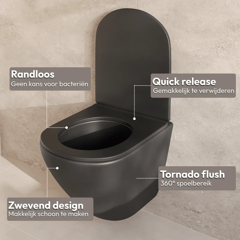 LINEA Hangend Toilet - Zwart - Rond