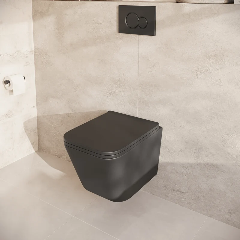 LINEA Hangend Toilet - Zwart - Vierkant