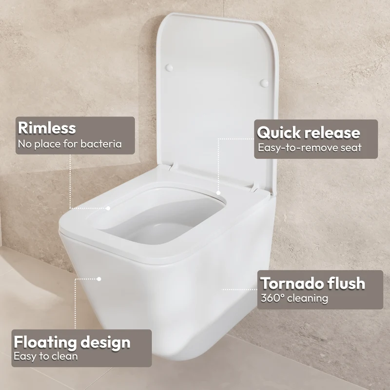 LINEA Hangend Toilet - Wit - Vierkant