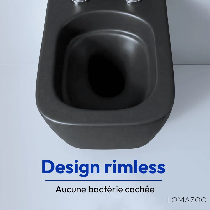 Hangtoilet met Inbouwreservoir - Vierkant Zwart - Drukplaat Vierkant Goud - Linea
