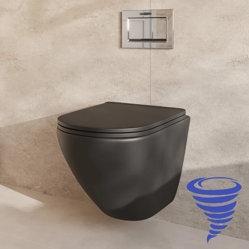 Hangtoilet met Inbouwreservoir - Rond Zwart - Drukplaat Vierkant Chroom - Linea