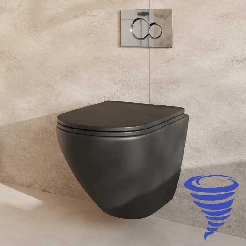 Hangtoilet met Inbouwreservoir - Rond Zwart - Drukplaat Rond Chroom - Linea