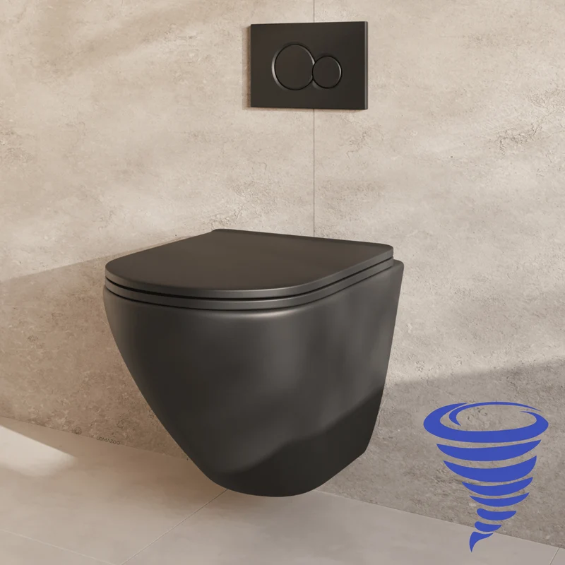 Hangtoilet met Inbouwreservoir - Rond Zwart - Drukplaat Rond Zwart - Linea
