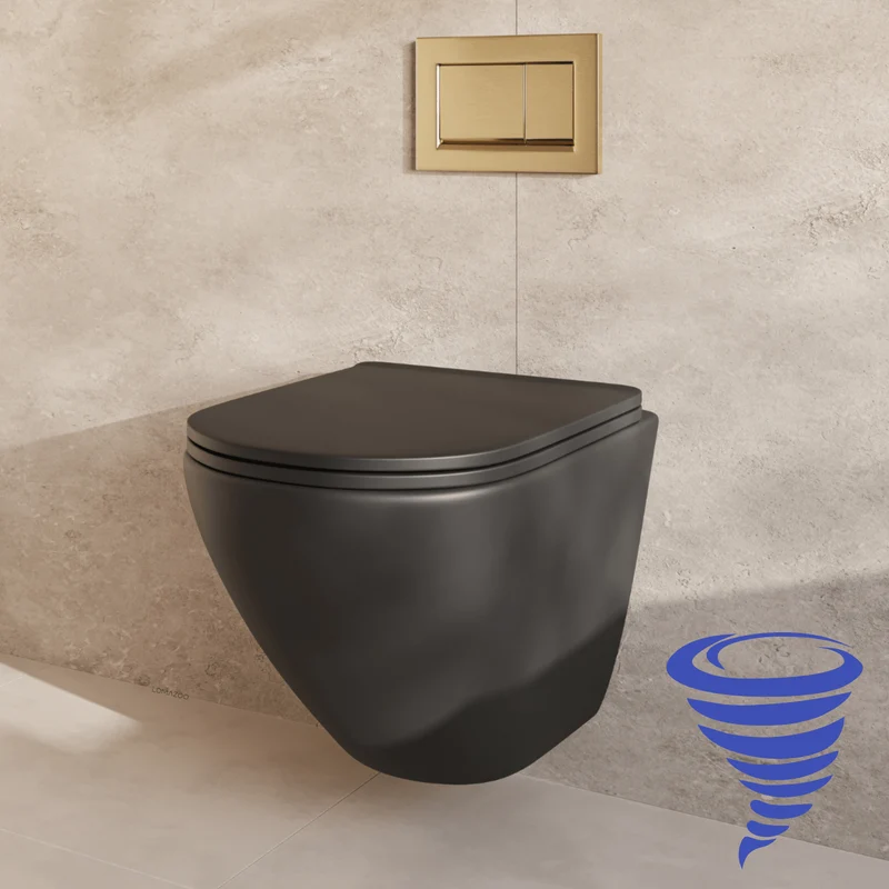 Hangtoilet met Inbouwreservoir - Rond Zwart - Drukplaat Vierkant Goud - Linea