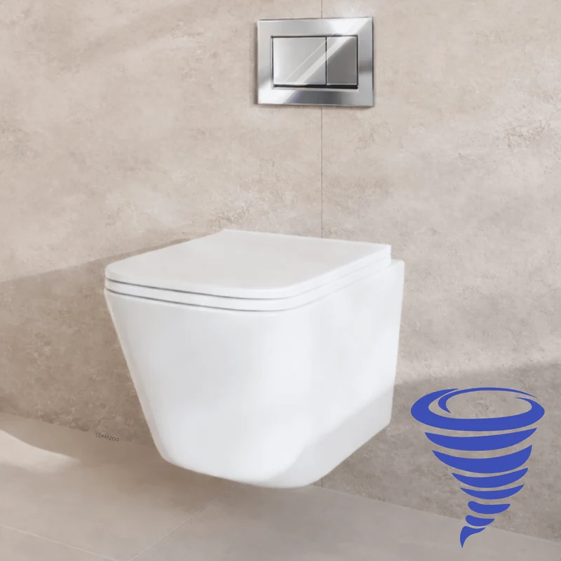 Hangtoilet met Inbouwreservoir - Vierkant Wit - Drukplaat Vierkant Chroom - Linea