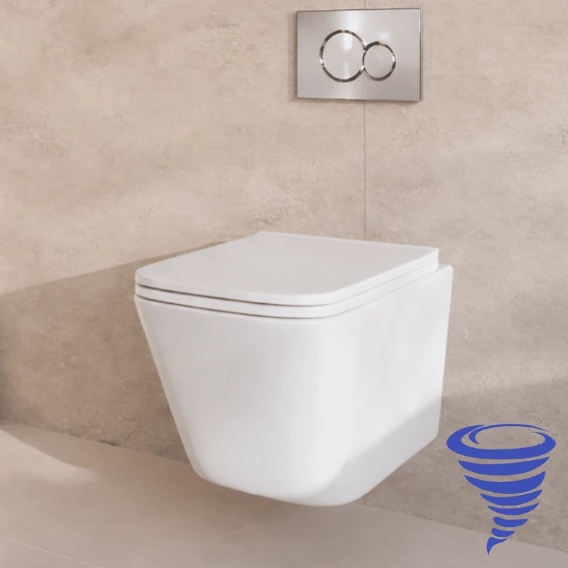 Hangtoilet met Inbouwreservoir - Vierkant Wit - Drukplaat Rond Chroom - Linea
