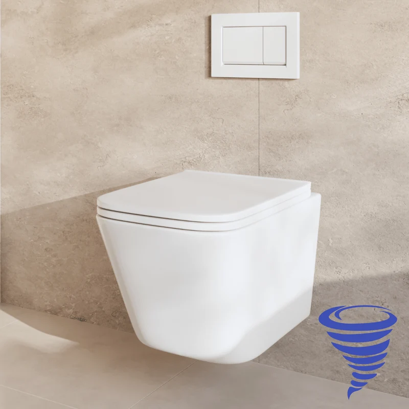 Hangtoilet met Inbouwreservoir - Vierkant Wit - Drukplaat Vierkant Wit - Linea