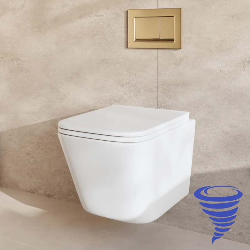 Hangtoilet met Inbouwreservoir - Vierkant Wit - Drukplaat Vierkant Goud - Linea