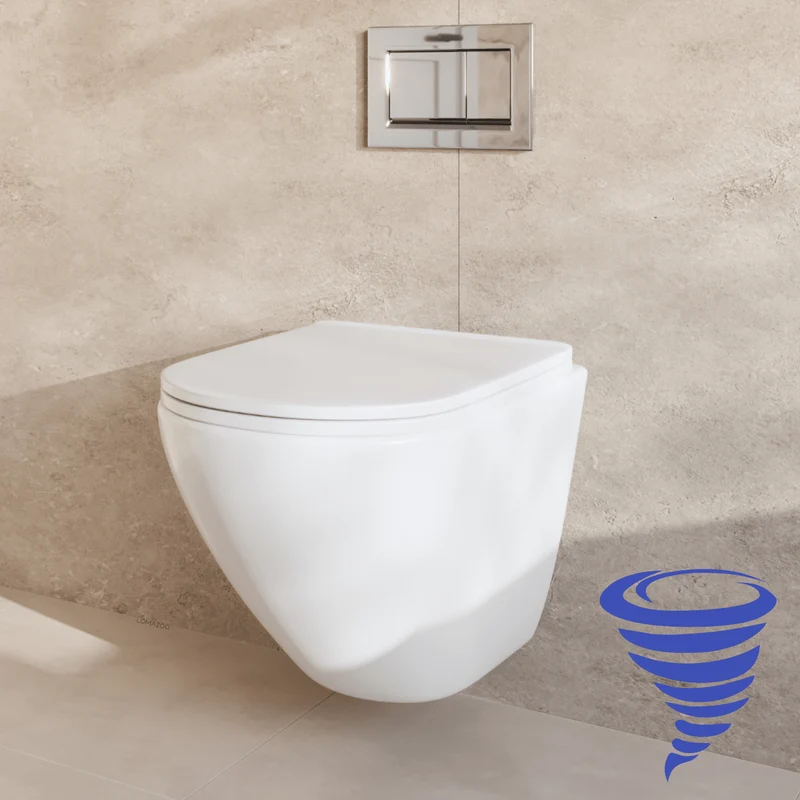 Hangtoilet met Inbouwreservoir - Rond Wit - Drukplaat Vierkant Chroom - Linea