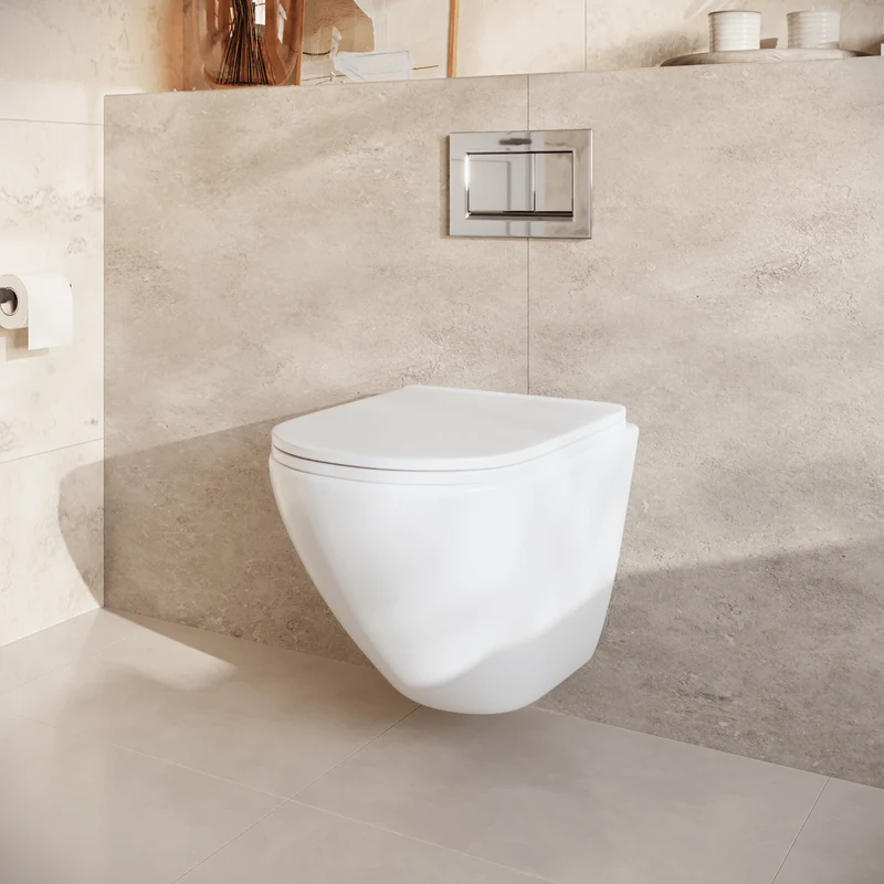 Hangtoilet met Inbouwreservoir - Rond Wit - Drukplaat Vierkant Chroom - Linea