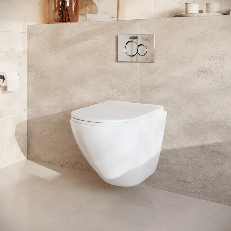 Hangtoilet met Inbouwreservoir - Rond Wit - Drukplaat Rond Chroom - Linea