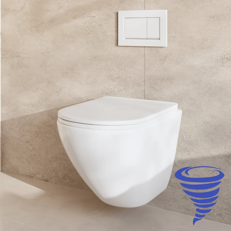 Hangtoilet met Inbouwreservoir - Rond Wit - Drukplaat Vierkant Wit - Linea
