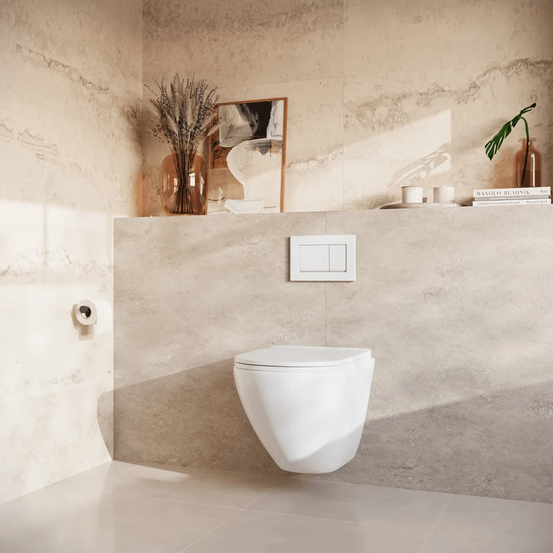 Hangtoilet met Inbouwreservoir - Rond Wit - Drukplaat Vierkant Wit - Linea