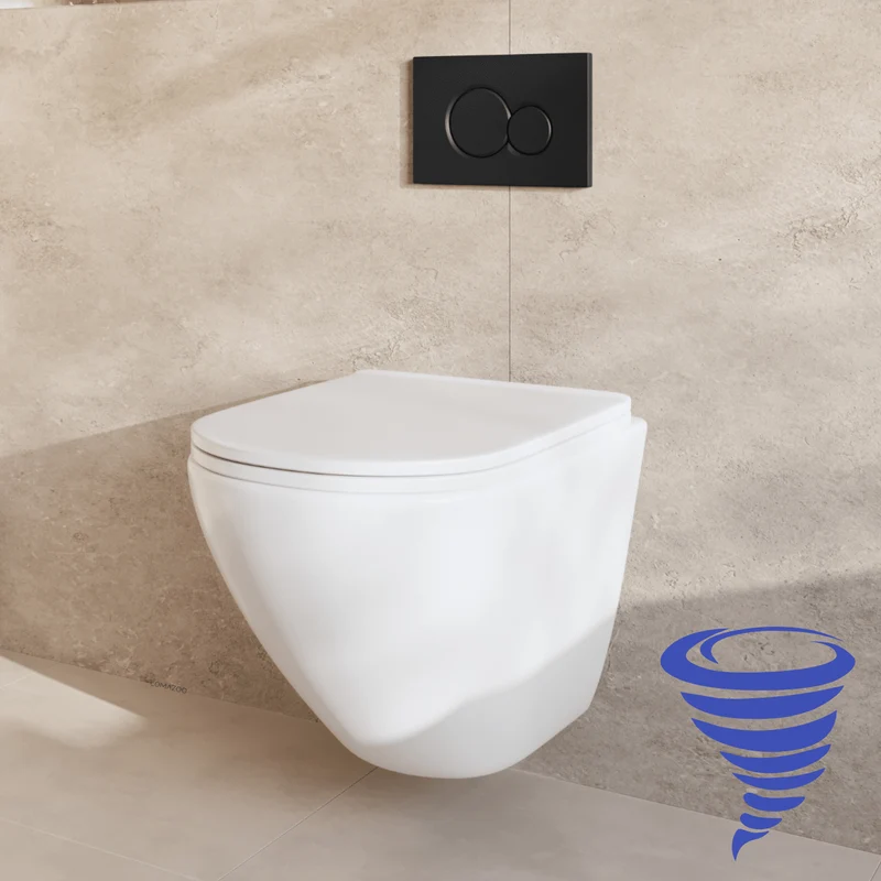 Hangtoilet met Inbouwreservoir - Rond Wit - Drukplaat Rond Zwart - Linea