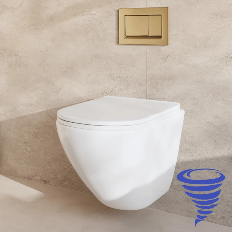 Hangtoilet met Inbouwreservoir - Rond Wit - Drukplaat Vierkant Goud - Linea