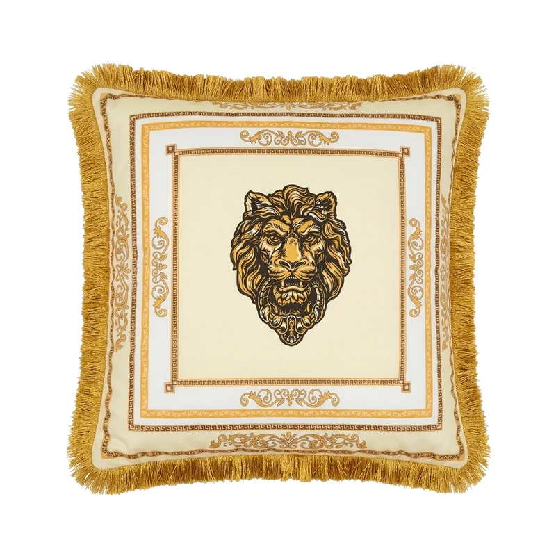 Luxus Samt-Kissen mit Löwen- oder Kronenmotiv – Elegantes Wohnaccessoire in Beige/Weiß (45x45 & 60x60 cm)