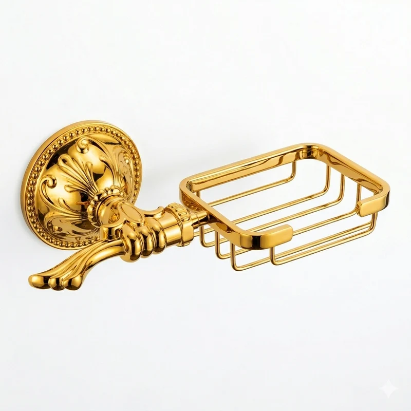 Luxus Seifenhalter Gold zur Wandmontage Esclusivo – Vintage Messing Seifenkorb für Bad & Dusche