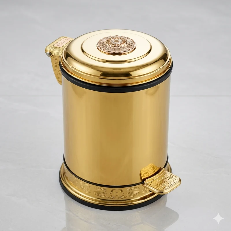 Goldener Treteimer aus Edelstahl mit Fußpedal 10L