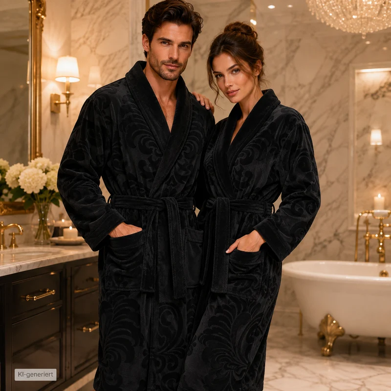 Bademantel Löwe Velours Schwarz